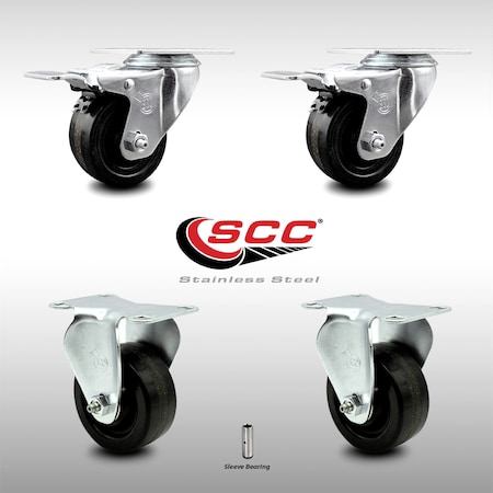 Service Caster 3 Inch SS Phenolic Top Plate Caster Lock Brake 2 Rigid, 2PK SCC-SSTTL20S314-PHS-2-R-2